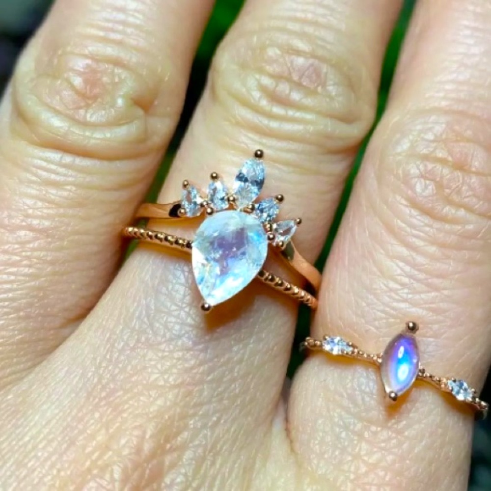 Moonstone Rose Gold Ring Set S925